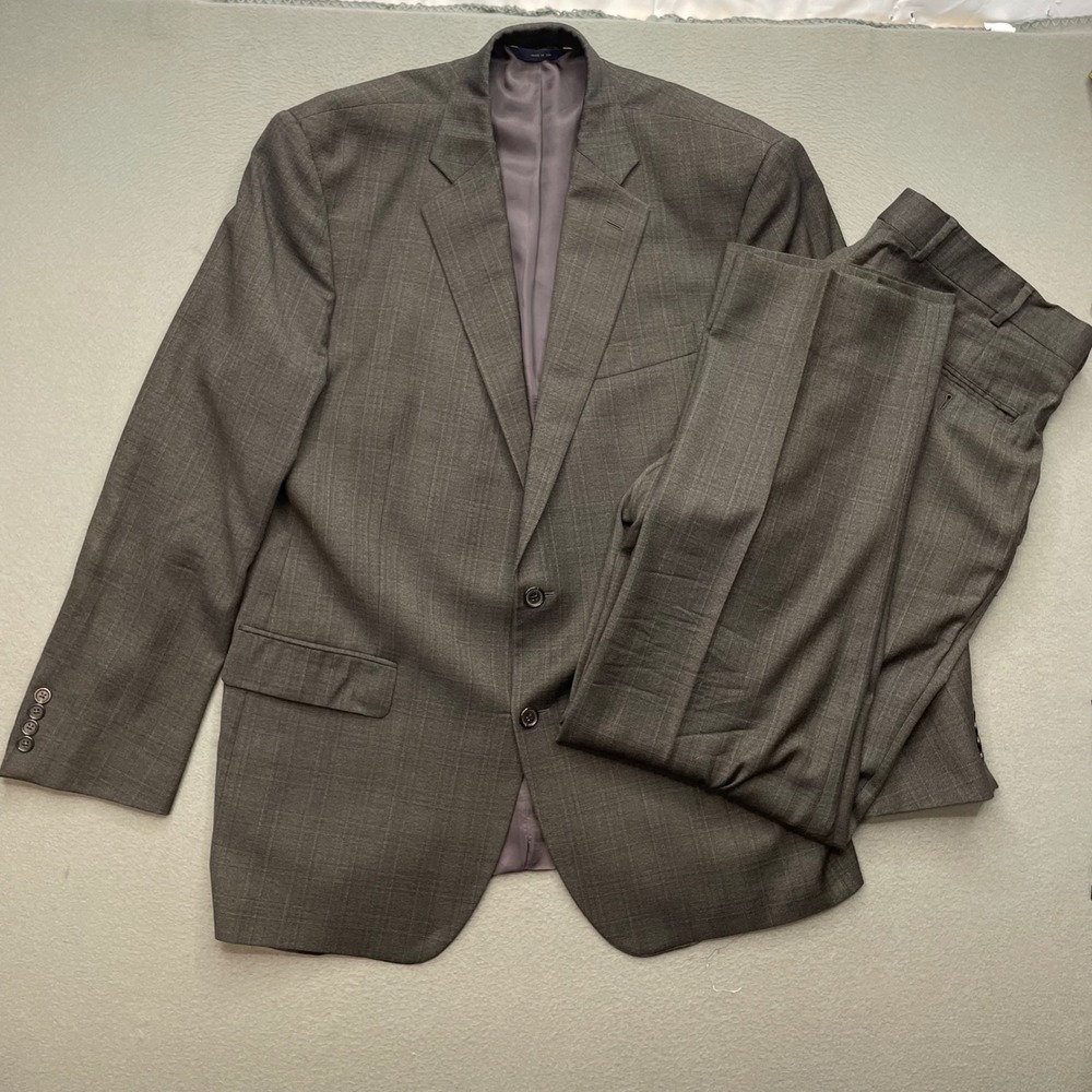 Brooks Brothers Men Suit 100% Saxon Wool 44L 39W Grey Glen Plaid Madison 1818